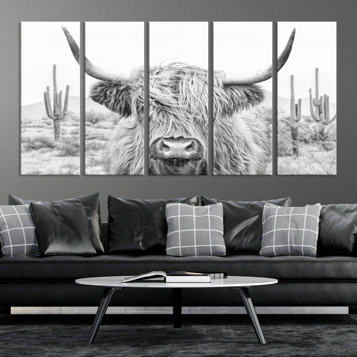 Longhorn Cow Wall Art Large Canvas Print Landscape Animal Framed Art Set of 3