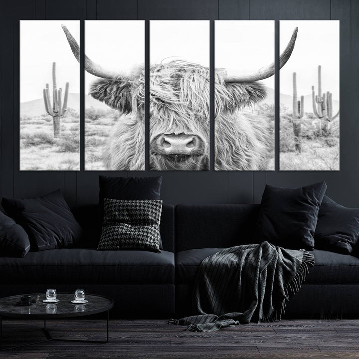 Longhorn Cow Wall Art Large Canvas Print Landscape Animal Framed Art Set of 3