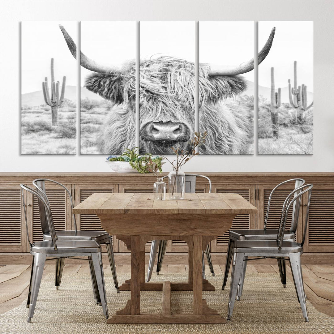 Longhorn Cow Wall Art Large Canvas Print Landscape Animal Framed Art Set of 3