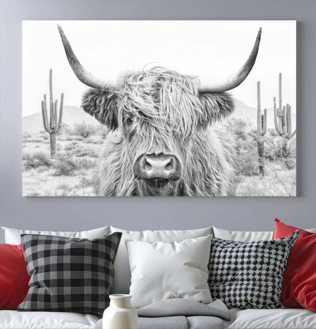 Longhorn Cow Wall Art Large Canvas Print Landscape Animal Framed Art Set of 3