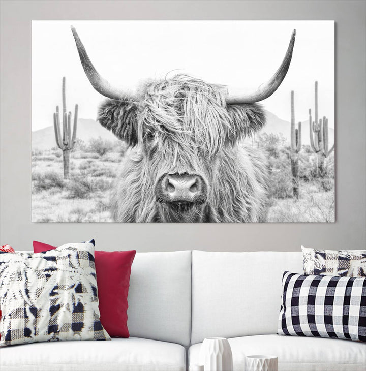 Longhorn Cow Wall Art Large Canvas Print Landscape Animal Framed Art Set of 3