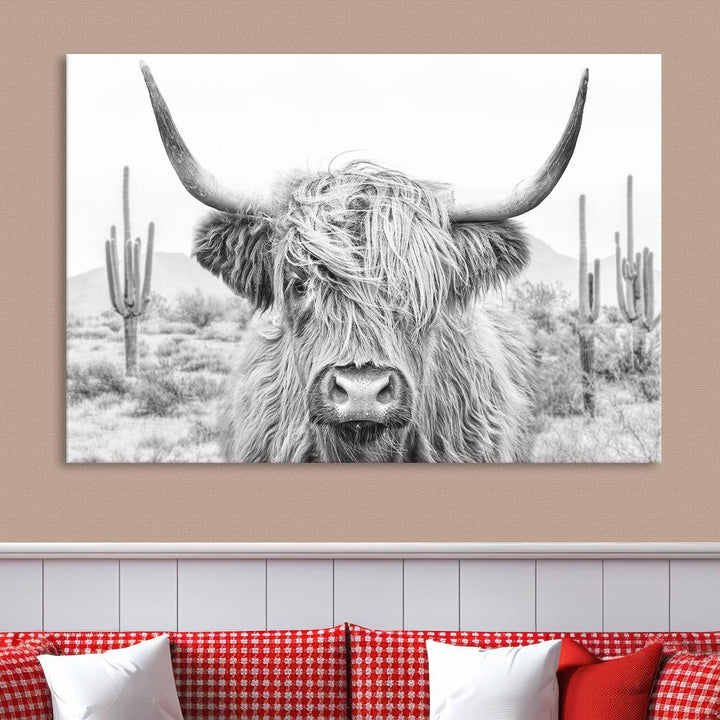 Longhorn Cow Wall Art Large Canvas Print Landscape Animal Framed Art Set of 3