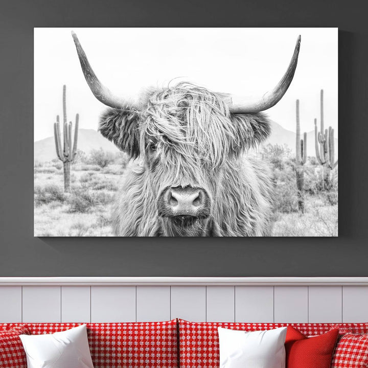 Longhorn Cow Wall Art Large Canvas Print Landscape Animal Framed Art Set of 3