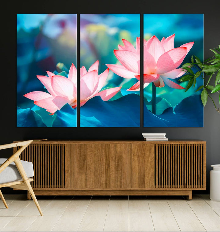 Lotus flower wall art Lotus canvas print Botanical wall art Floral Print Zen art Extra large wall art Multi panel canvas Bedroom Wall Art