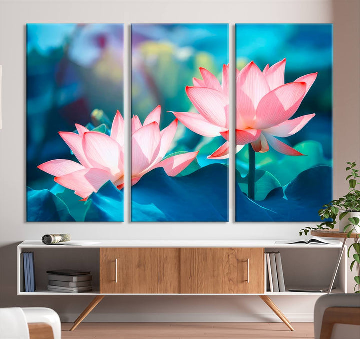 Lotus flower wall art Lotus canvas print Botanical wall art Floral Print Zen art Extra large wall art Multi panel canvas Bedroom Wall Art