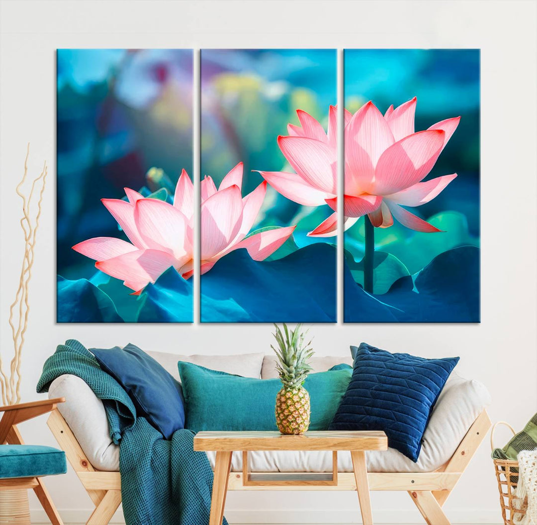 Lotus flower wall art Lotus canvas print Botanical wall art Floral Print Zen art Extra large wall art Multi panel canvas Bedroom Wall Art