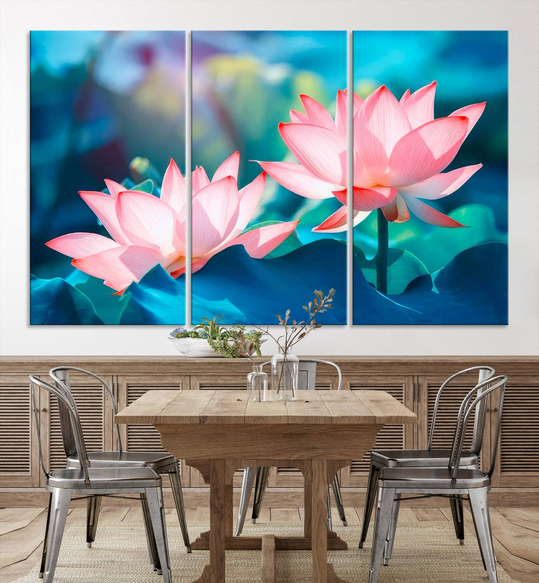 Lotus flower wall art Lotus canvas print Botanical wall art Floral Print Zen art Extra large wall art Multi panel canvas Bedroom Wall Art