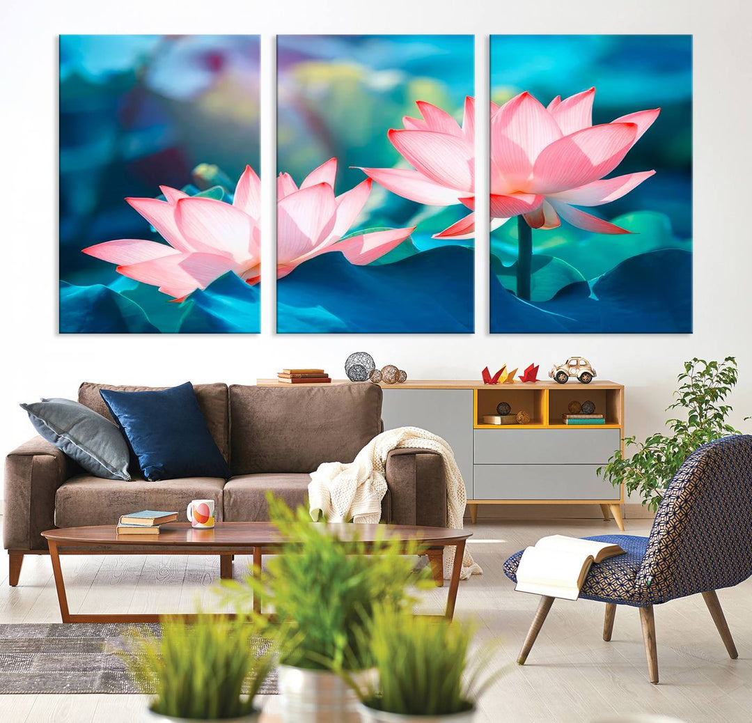 Lotus flower wall art Lotus canvas print Botanical wall art Floral Print Zen art Extra large wall art Multi panel canvas Bedroom Wall Art