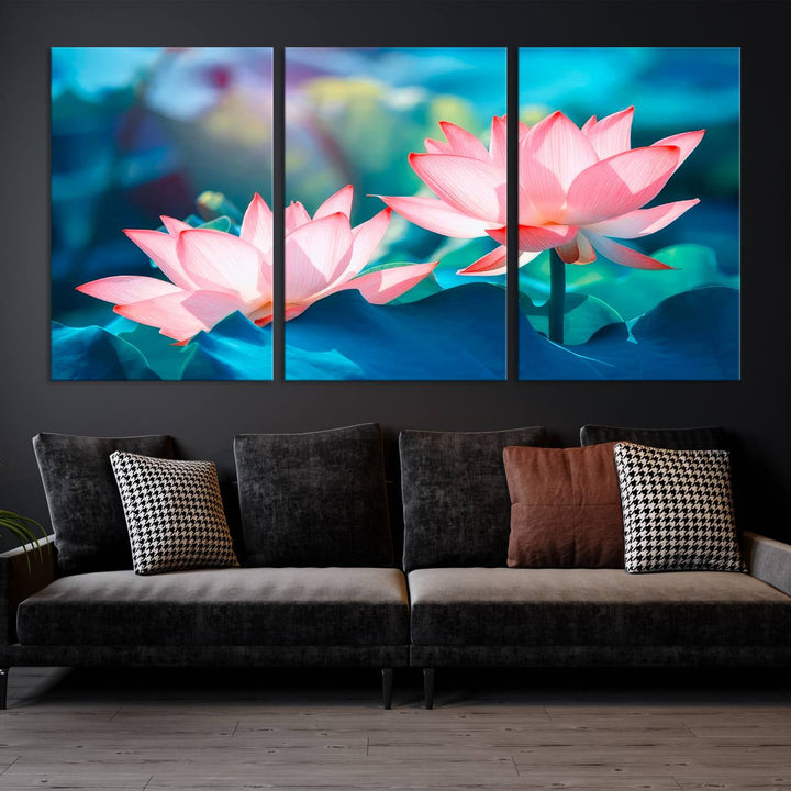 Lotus flower wall art Lotus canvas print Botanical wall art Floral Print Zen art Extra large wall art Multi panel canvas Bedroom Wall Art