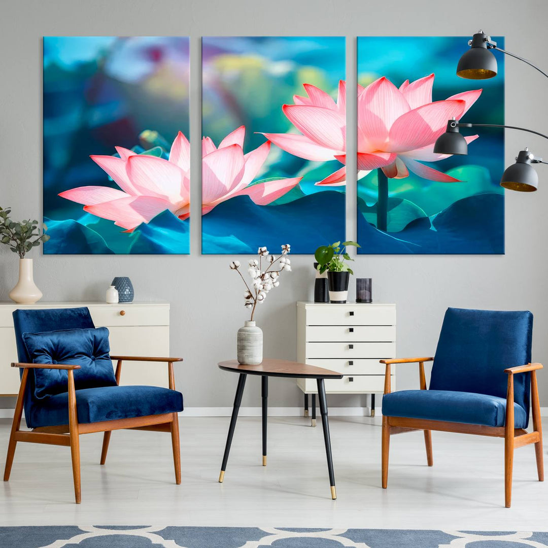 Lotus flower wall art Lotus canvas print Botanical wall art Floral Print Zen art Extra large wall art Multi panel canvas Bedroom Wall Art