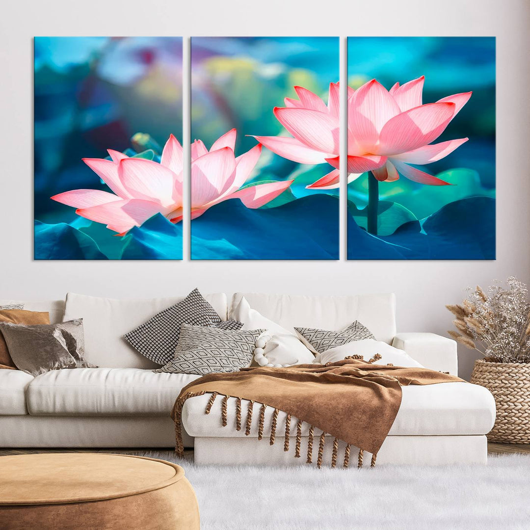 Lotus flower wall art Lotus canvas print Botanical wall art Floral Print Zen art Extra large wall art Multi panel canvas Bedroom Wall Art