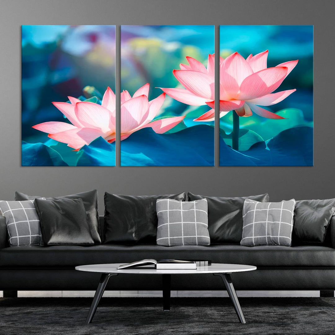 Lotus flower wall art Lotus canvas print Botanical wall art Floral Print Zen art Extra large wall art Multi panel canvas Bedroom Wall Art