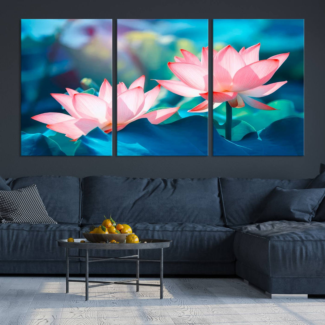 Lotus flower wall art Lotus canvas print Botanical wall art Floral Print Zen art Extra large wall art Multi panel canvas Bedroom Wall Art