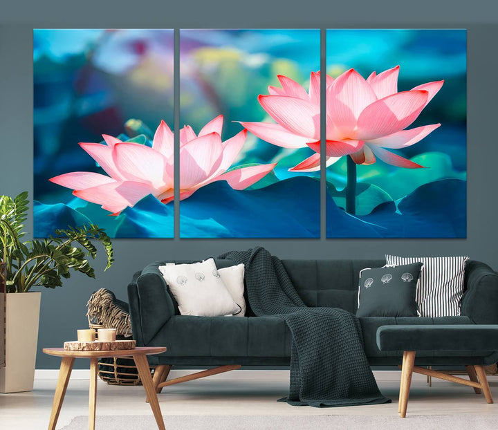 Lotus flower wall art Lotus canvas print Botanical wall art Floral Print Zen art Extra large wall art Multi panel canvas Bedroom Wall Art