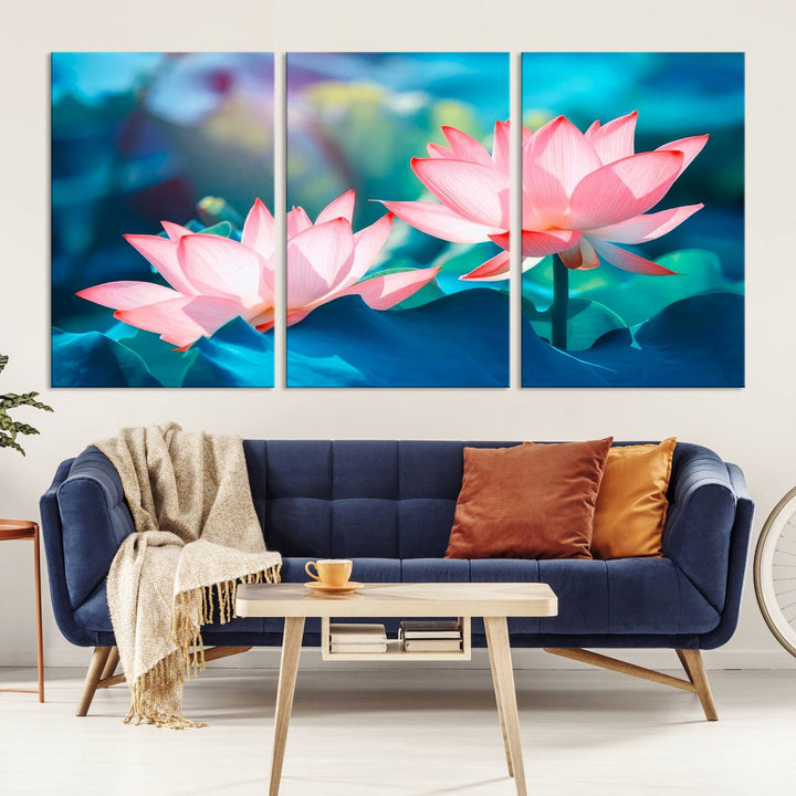 Lotus flower wall art Lotus canvas print Botanical wall art Floral Print Zen art Extra large wall art Multi panel canvas Bedroom Wall Art