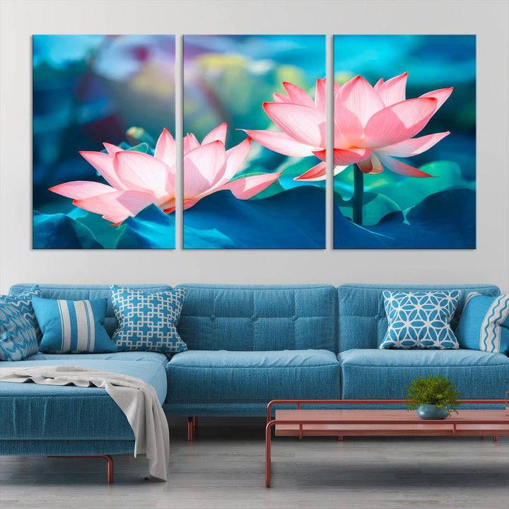 Lotus flower wall art Lotus canvas print Botanical wall art Floral Print Zen art Extra large wall art Multi panel canvas Bedroom Wall Art