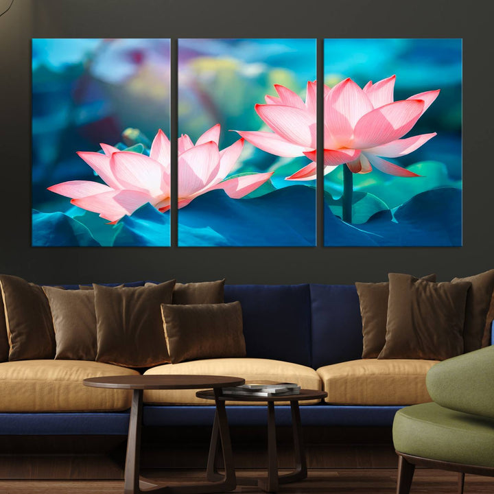 Lotus flower wall art Lotus canvas print Botanical wall art Floral Print Zen art Extra large wall art Multi panel canvas Bedroom Wall Art