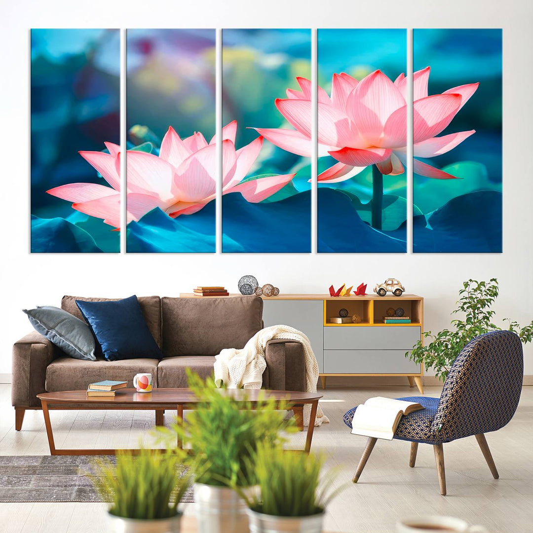 Lotus flower wall art Lotus canvas print Botanical wall art Floral Print Zen art Extra large wall art Multi panel canvas Bedroom Wall Art