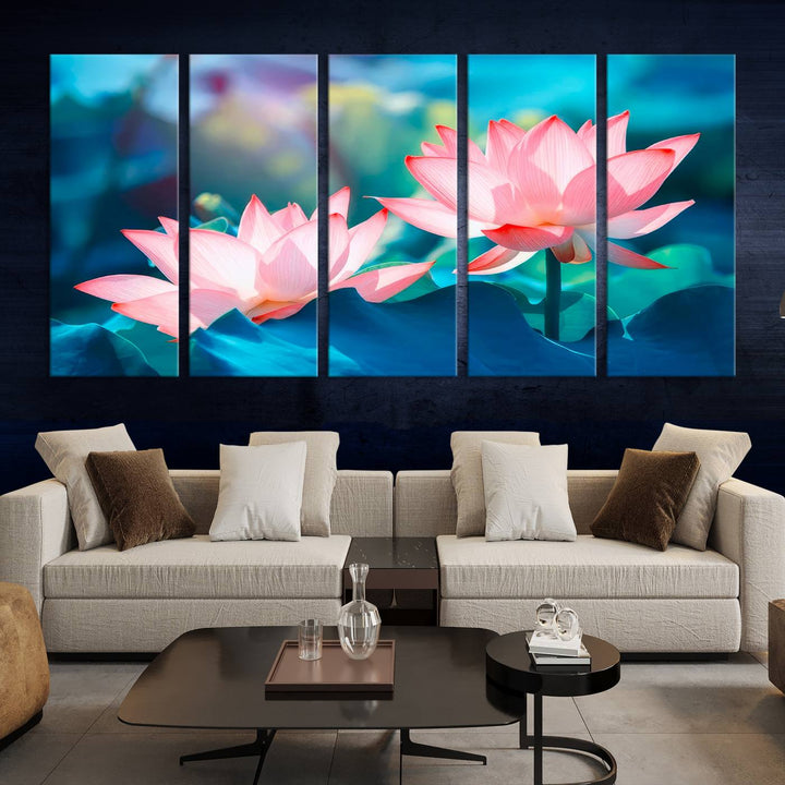 Lotus flower wall art Lotus canvas print Botanical wall art Floral Print Zen art Extra large wall art Multi panel canvas Bedroom Wall Art