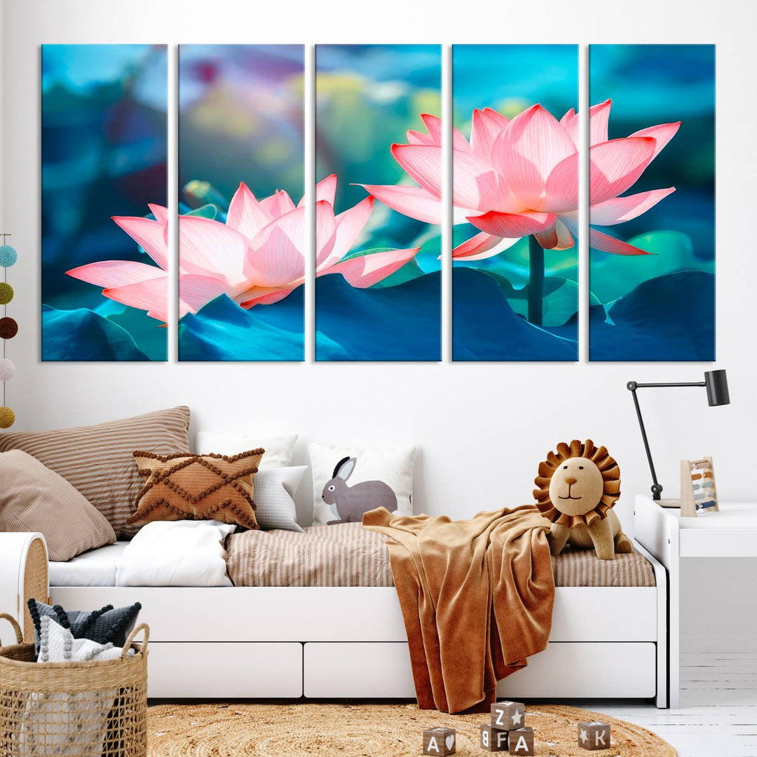 Lotus flower wall art Lotus canvas print Botanical wall art Floral Print Zen art Extra large wall art Multi panel canvas Bedroom Wall Art