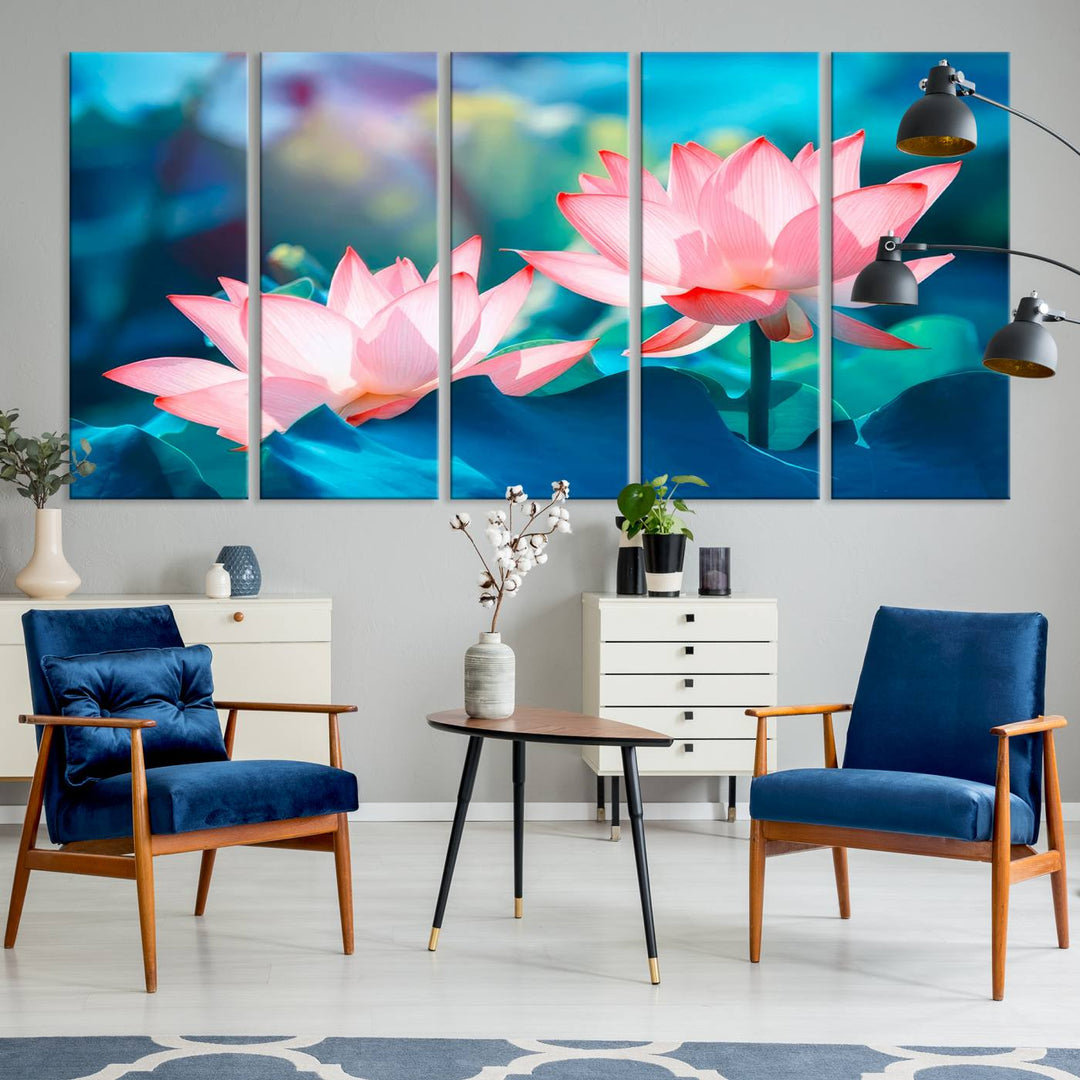 Lotus flower wall art Lotus canvas print Botanical wall art Floral Print Zen art Extra large wall art Multi panel canvas Bedroom Wall Art