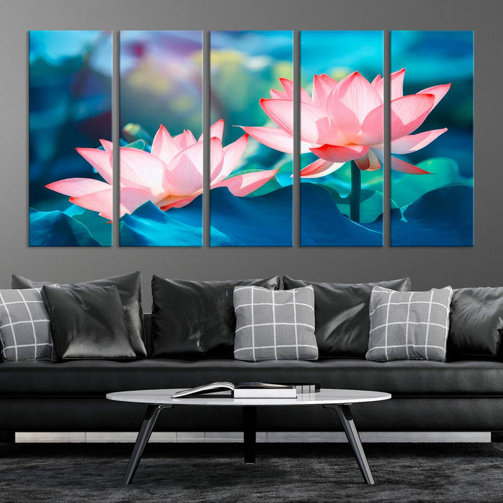 Lotus flower wall art Lotus canvas print Botanical wall art Floral Print Zen art Extra large wall art Multi panel canvas Bedroom Wall Art