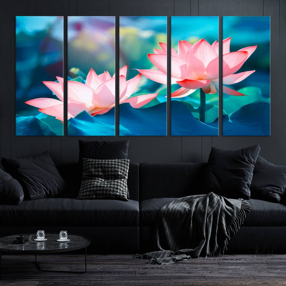 Lotus flower wall art Lotus canvas print Botanical wall art Floral Print Zen art Extra large wall art Multi panel canvas Bedroom Wall Art