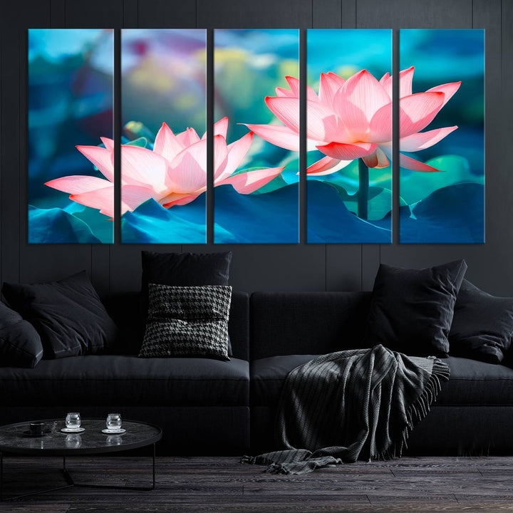 Lotus flower wall art Lotus canvas print Botanical wall art Floral Print Zen art Extra large wall art Multi panel canvas Bedroom Wall Art