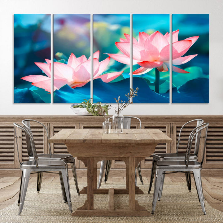 Lotus flower wall art Lotus canvas print Botanical wall art Floral Print Zen art Extra large wall art Multi panel canvas Bedroom Wall Art