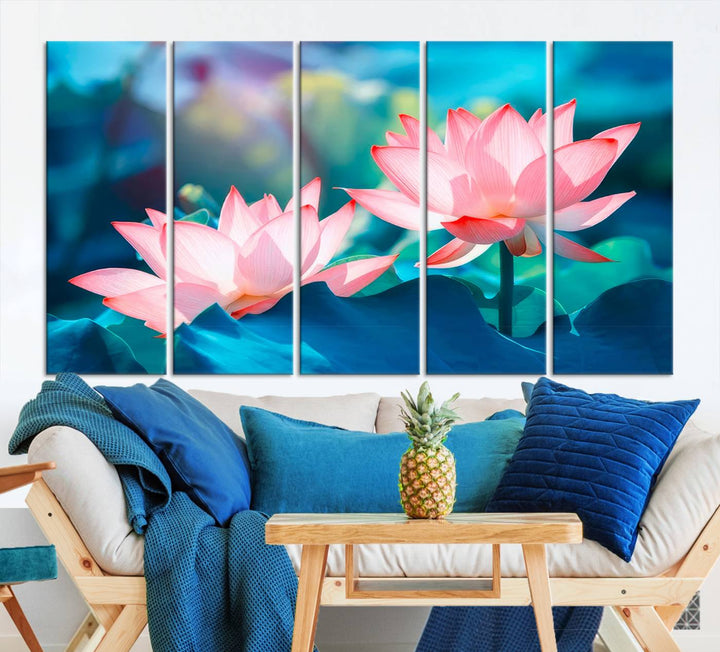 Lotus flower wall art Lotus canvas print Botanical wall art Floral Print Zen art Extra large wall art Multi panel canvas Bedroom Wall Art