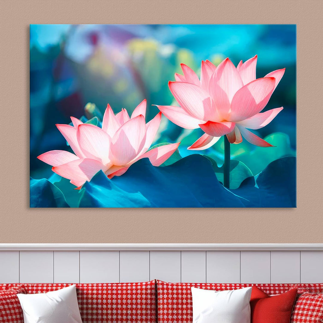 Lotus flower wall art Lotus canvas print Botanical wall art Floral Print Zen art Extra large wall art Multi panel canvas Bedroom Wall Art