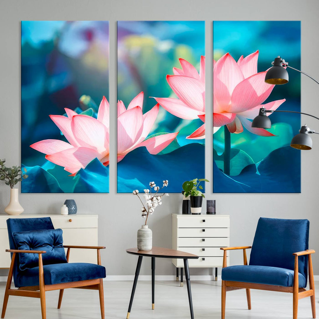 Lotus flower wall art Lotus canvas print Botanical wall art Floral Print Zen art Extra large wall art Multi panel canvas Bedroom Wall Art