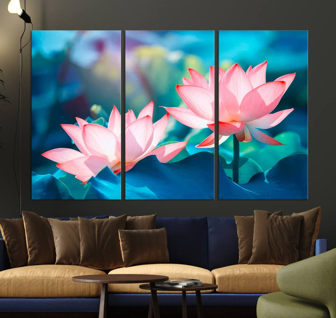 Lotus flower wall art Lotus canvas print Botanical wall art Floral Print Zen art Extra large wall art Multi panel canvas Bedroom Wall Art