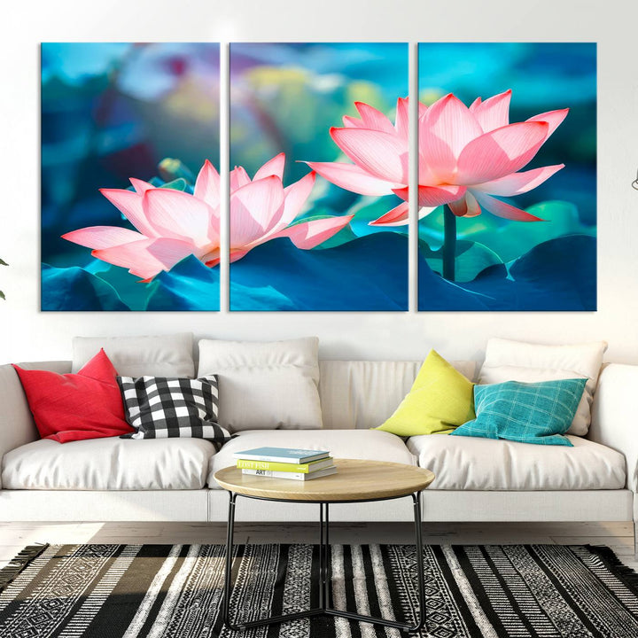 Lotus flower wall art Lotus canvas print Botanical wall art Floral Print Zen art Extra large wall art Multi panel canvas Bedroom Wall Art