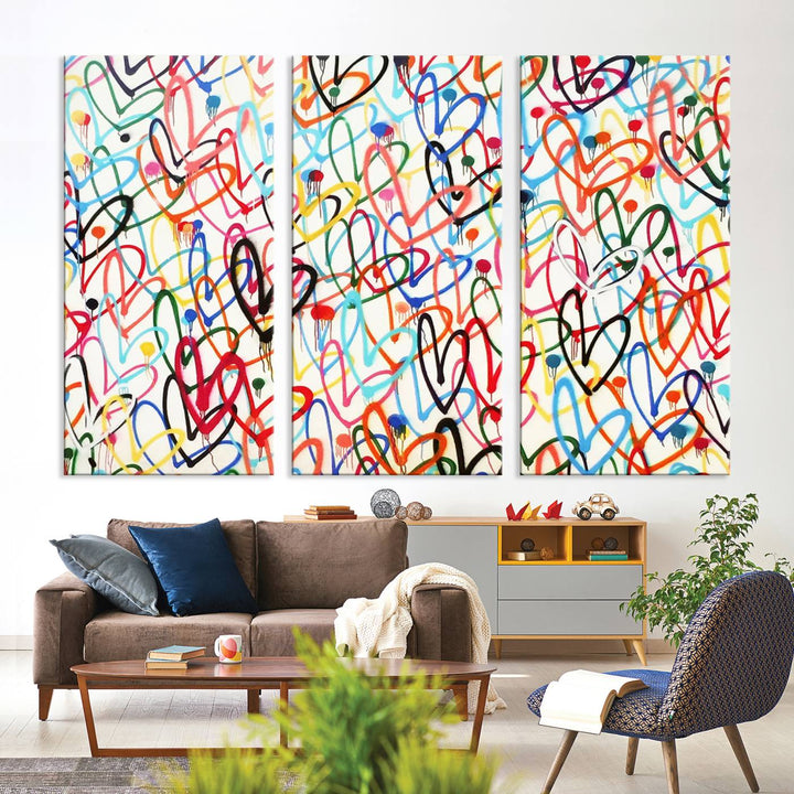 Lovely Hearts on Canvas Wall Art Abstract Love Canvas Art Print Framed Set of 3