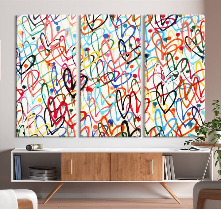 Lovely Hearts on Canvas Wall Art Abstract Love Canvas Art Print Framed Set of 3