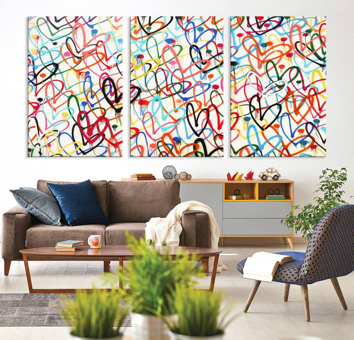 Lovely Hearts on Canvas Wall Art Abstract Love Canvas Art Print Framed Set of 3