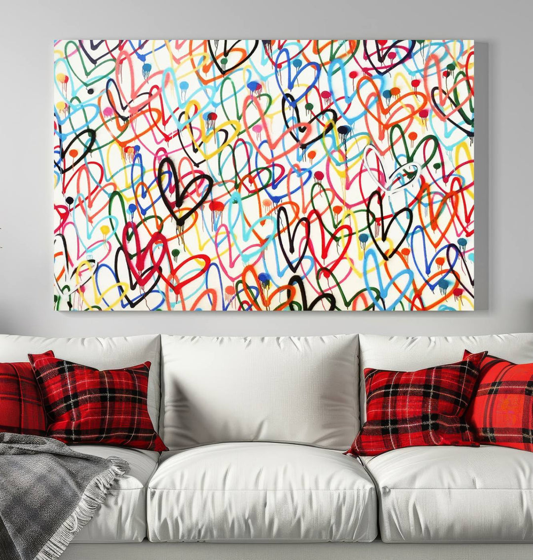 Lovely Hearts on Canvas Wall Art Abstract Love Canvas Art Print Framed Set of 3