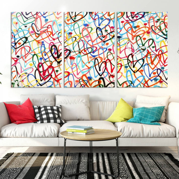 Lovely Hearts on Canvas Wall Art Abstract Love Canvas Art Print Framed Set of 3