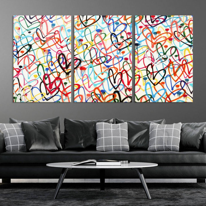 Lovely Hearts on Canvas Wall Art Abstract Love Canvas Art Print Framed Set of 3