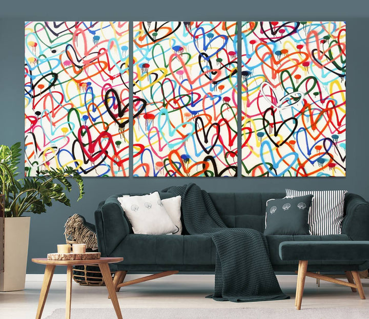 Lovely Hearts on Canvas Wall Art Abstract Love Canvas Art Print Framed Set of 3