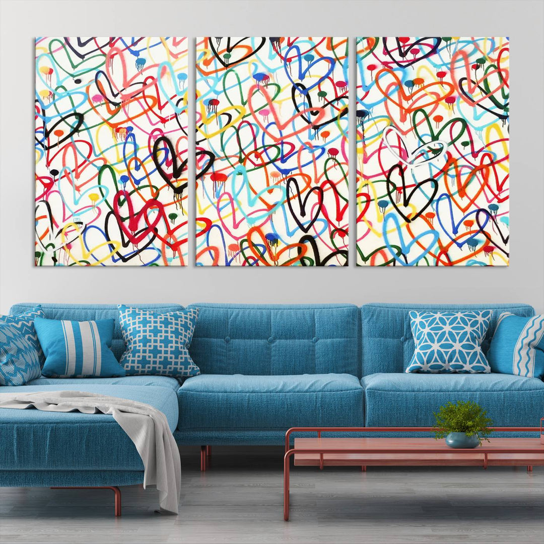 Lovely Hearts on Canvas Wall Art Abstract Love Canvas Art Print Framed Set of 3