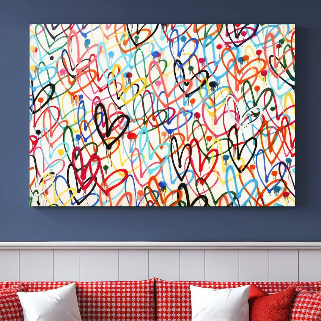 Lovely Hearts on Canvas Wall Art Abstract Love Canvas Art Print Framed Set of 3