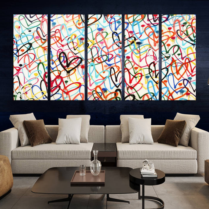 Lovely Hearts on Canvas Wall Art Abstract Love Canvas Art Print Framed Set of 3