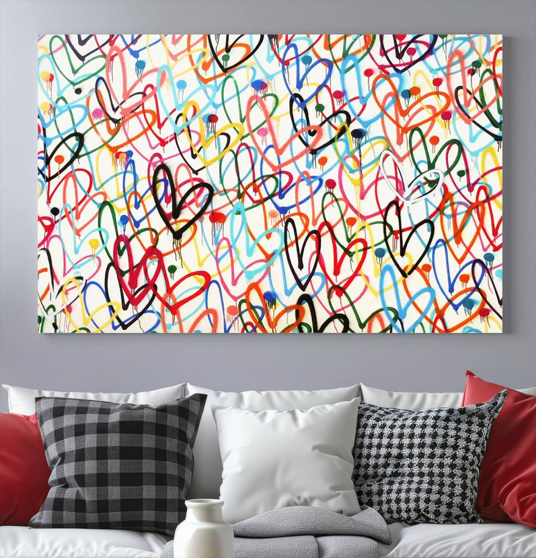 Lovely Hearts on Canvas Wall Art Abstract Love Canvas Art Print Framed Set of 3