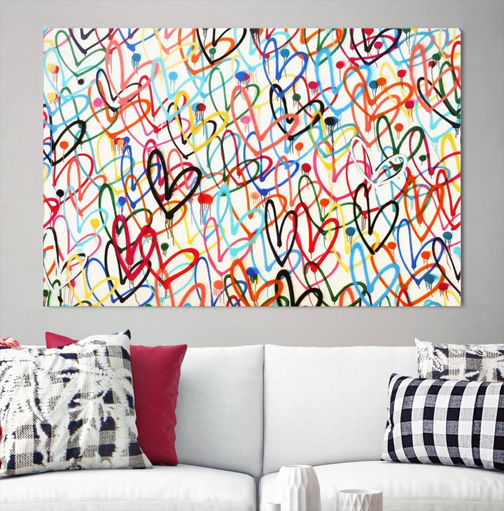 Lovely Hearts on Canvas Wall Art Abstract Love Canvas Art Print Framed Set of 3