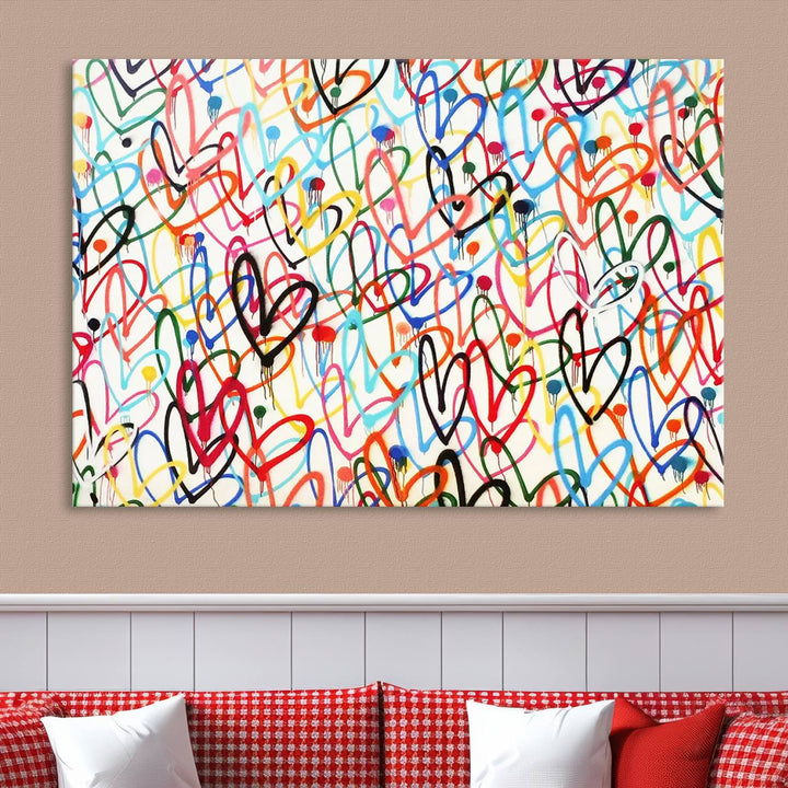 Lovely Hearts on Canvas Wall Art Abstract Love Canvas Art Print Framed Set of 3