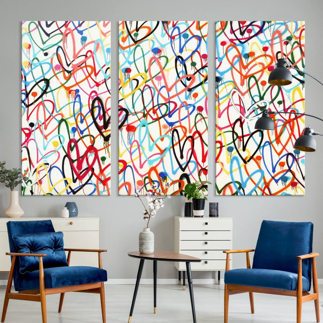 Lovely Hearts on Canvas Wall Art Abstract Love Canvas Art Print Framed Set of 3