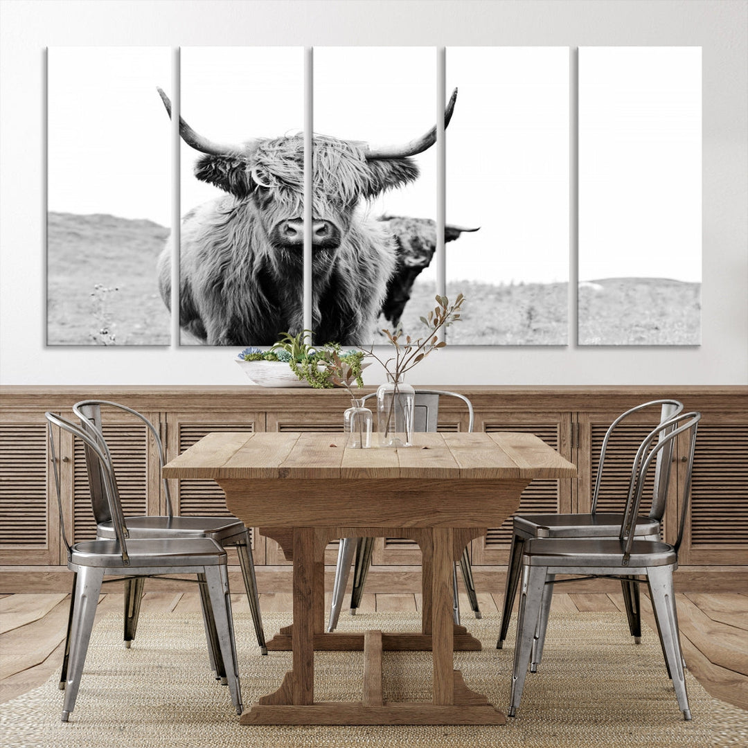 Lovely Highland Cattle Wall Art Canvas Print Black and White Animal Art Print