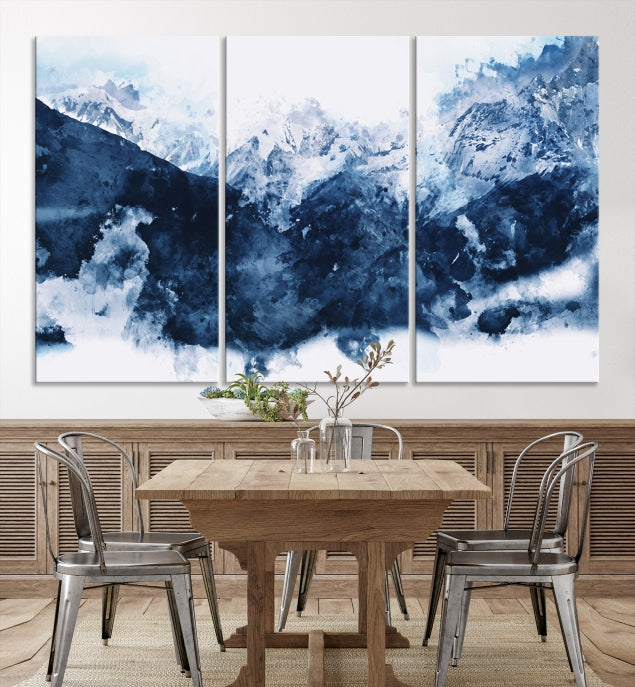 Make a Bold Statement with Our Large Abstract Navy Blue Mountain Wall Art Canvas PrintA Unique & Eye-catching Decor